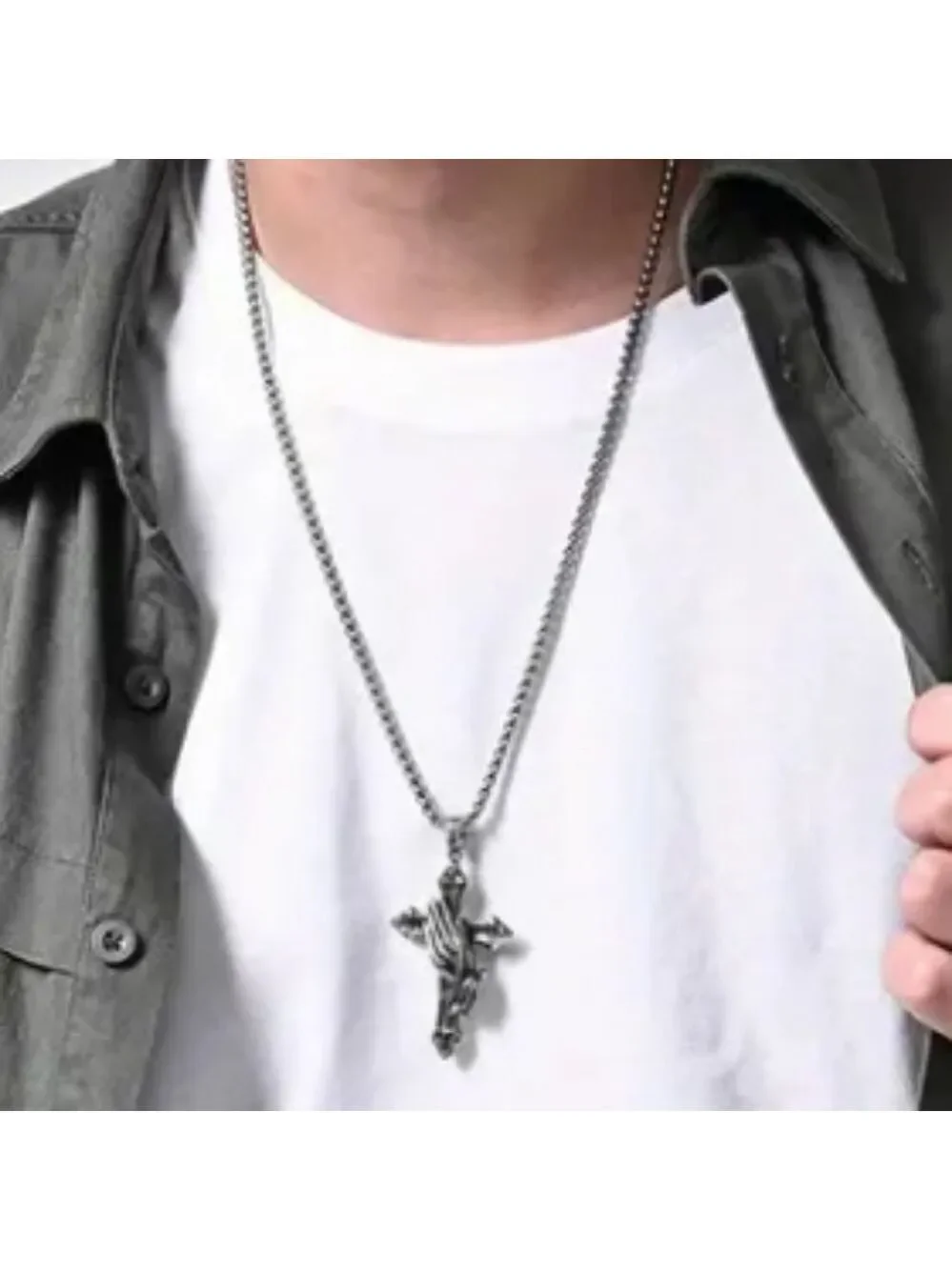 Silvertone Cross Pendant Necklace